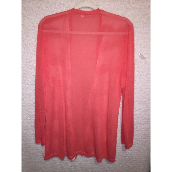 CHICO'S Coral/orange Chiffon Light weight knit Open-Front Cardigan Top (3) XL - Picture 4 of 8